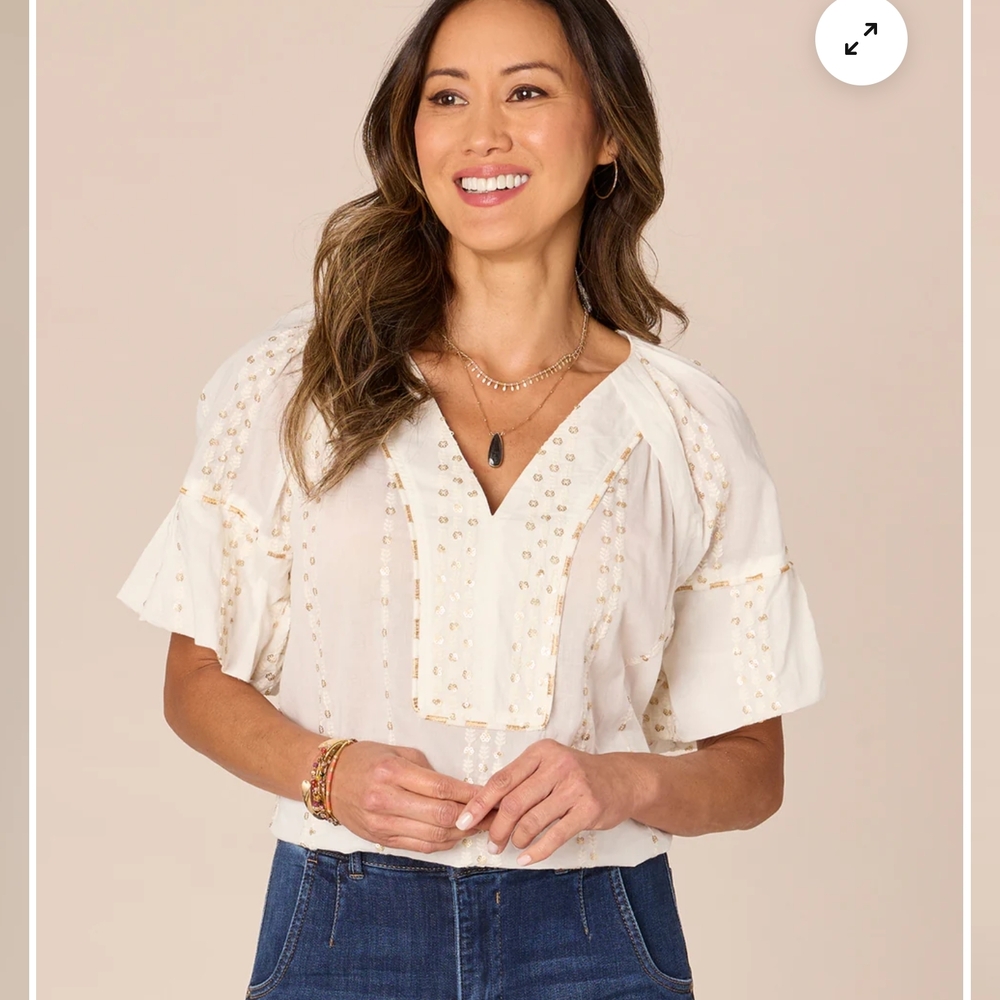 NWT Democracy Petite Embroidered Woven Top In Ecru (Sold Out Online)
